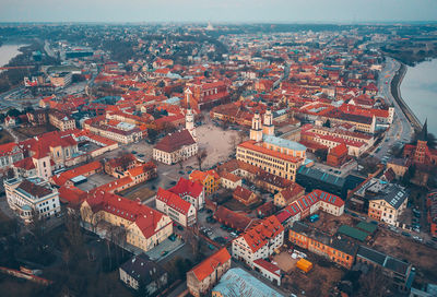 High angle view of houses in city