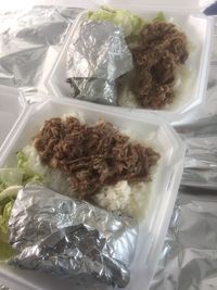 High angle view of food in plastic