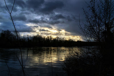 Scenic view of lake against sky at sunset