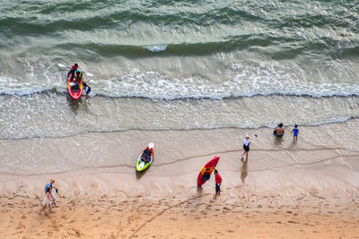 High angle view of people on beach