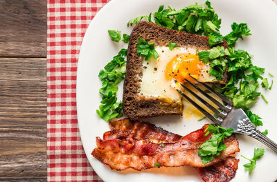 High angle view of breakfast served on table