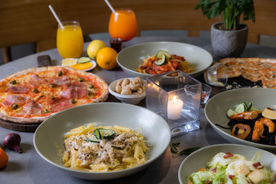 High angle view of food on table