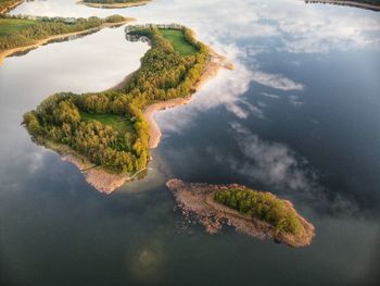 Aerial view of lake against sky