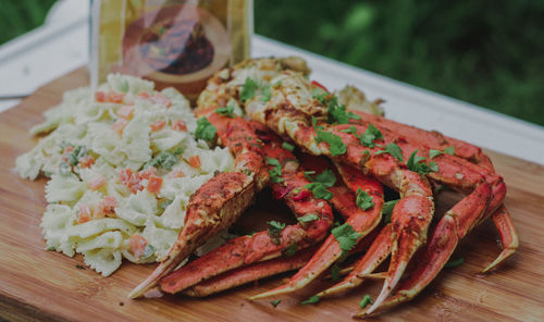 Close-up of seafood in plate on table