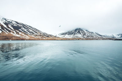 Scenic view of snowcapped mountains against sky