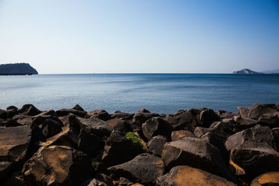 Scenic view of sea against clear sky