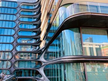 Low angle view of modern glass building in city