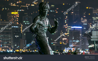 Statue of illuminated cityscape at night