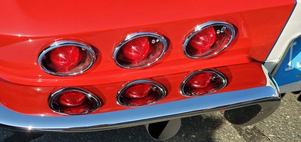 High angle view of red vintage car