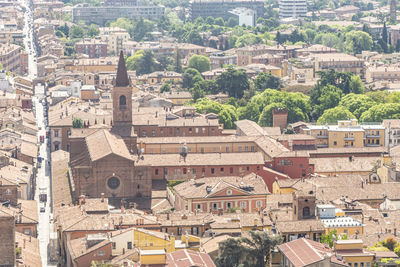 Aerial view of bologna with beautiful church and historical buildings