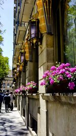 Woman walking in front of building