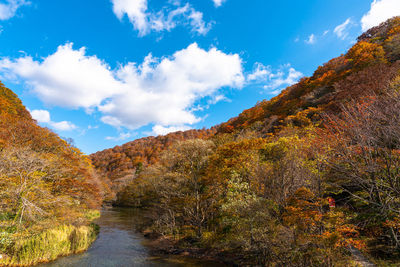 Scenic view of mountains against sky during autumn