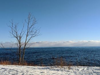 Scenic view of sea against sky during winter