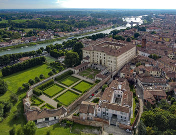 Aerial view of collegio borromeo palace and garden in pavia, italy