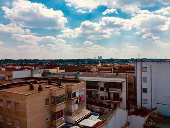 High angle view of townscape against sky