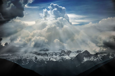 Scenic view of snow mountains against sky