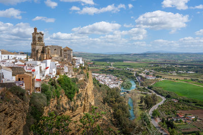 High angle view of townscape against sky