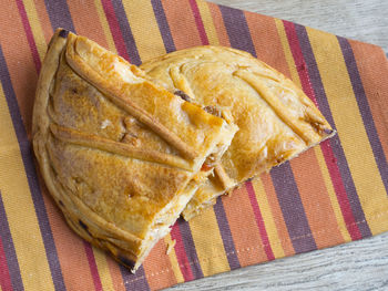 High angle view of bread on table