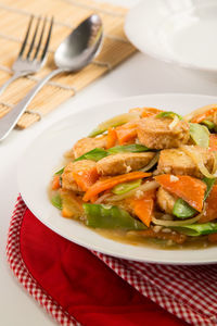 Close-up of meal served on table