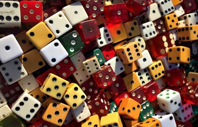 High angle view of multi colored toy on table