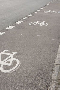 High angle view of bicycle sign on road