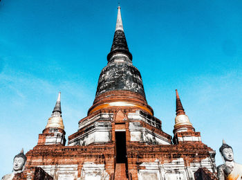 Low angle view of temple building against blue sky