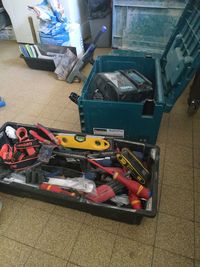 High angle view of garbage at home