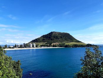 Scenic view of sea against blue sky