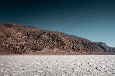 Scenic view of arid landscape against clear sky