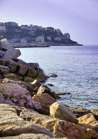 Scenic view of sea against clear sky