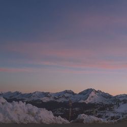 Scenic view of snow covered mountains