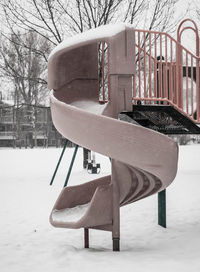 Built structure on snow covered landscape