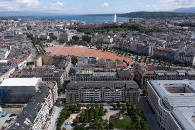 High angle view of street amidst buildings in city