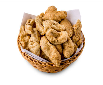 High angle view of bread in basket