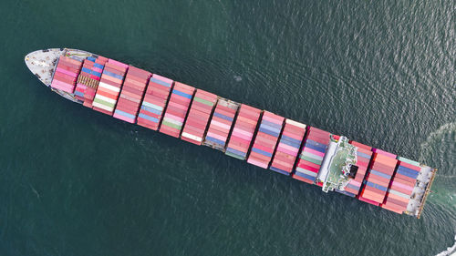 High angle view of ship on sea