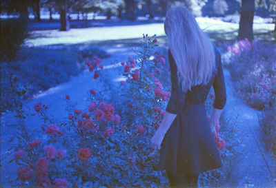 Rear view of woman with umbrella