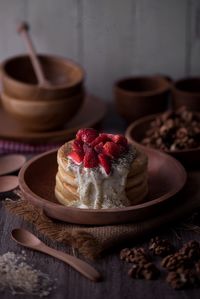 Close-up of dessert in bowl on table