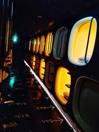 High angle view of illuminated lights in bus