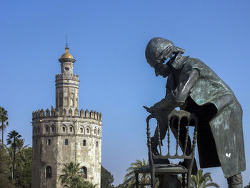 Low angle view of statue of building against sky