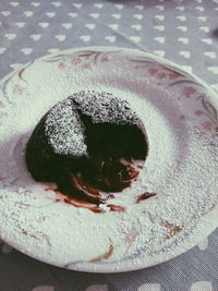 High angle view of chocolate cake in plate