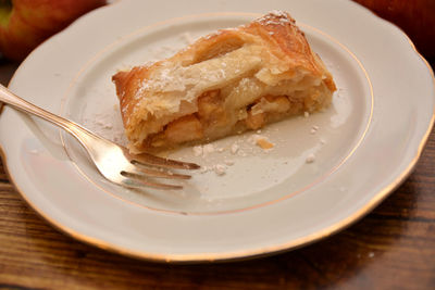 Close-up of dessert served in plate on table