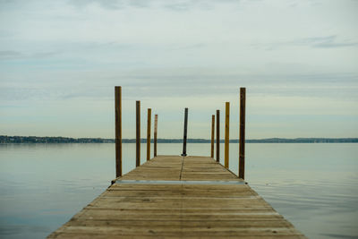 Pier over lake against sky