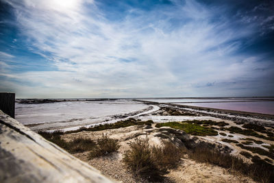 Scenic view of sea against cloudy sky