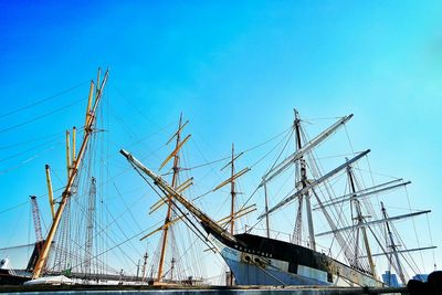 Low angle view of built structure against clear blue sky