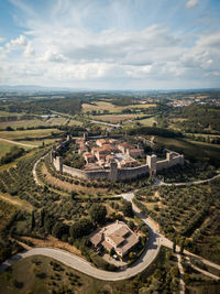 Aerial view of the medieval city of monteriggioni