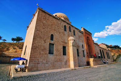 Man in temple against blue sky