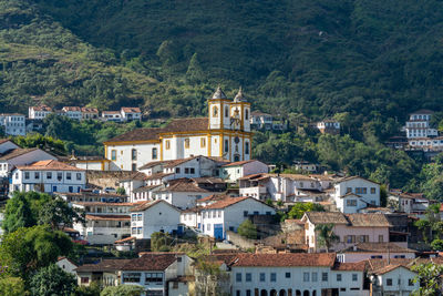 High angle view of buildings in city