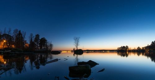 Scenic view of calm lake against clear sky