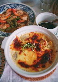 High angle view of meal served in bowl