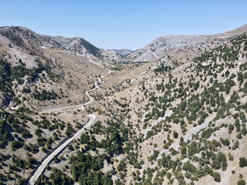 Scenic view of mountains near imbros gorge in crete against clear sky